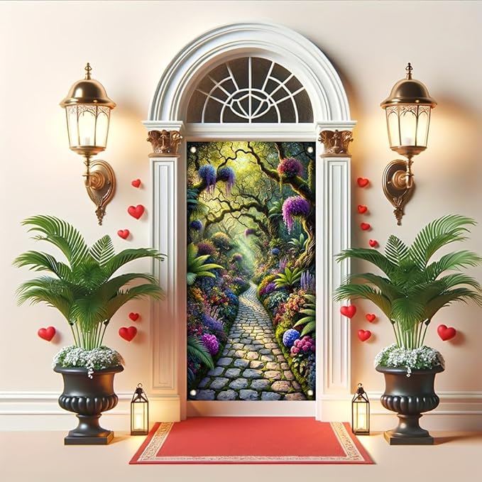 Christmas Door Cover 71x35 Inch Double Sided Outdoor Santa Deer Tree Gift Red BowStripe Welcome Decoration for Front Porch Holiday Xmas Winter Door Banner Party Home Decor