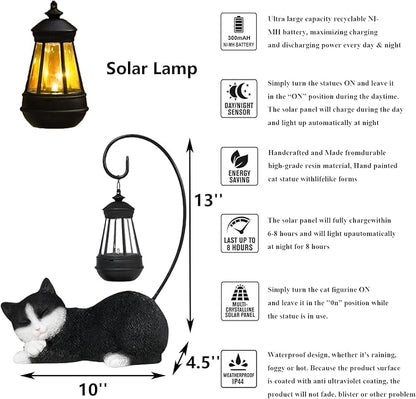 Solar Garden Statue with LED Lights - Cute Sleep Cat Sculpture, Waterproof Resin Ornament for Lawn, Patio, Yard, Balcony & Home Decor, Solar Powered Light for Outdoor and Indoor Spaces