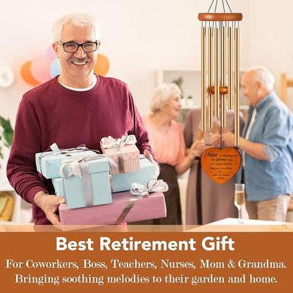 Retirement Gift for Woman Men, 25.5" Aluminum Wind Chimes for Outside with Heart Catcher, Farewell Gifts for Coworker Boss Teachers Nurses Friends, Going Away Gift Ideas Retirement Decorations