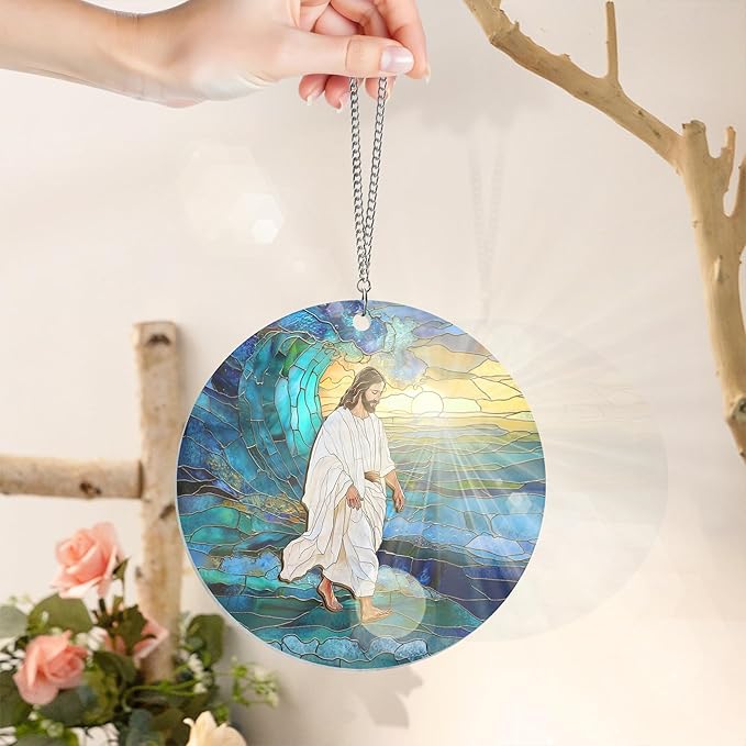 AXIARA Christian Gifts for Women Men Faith - Window Suncatcher Hanging Decorations 8 Inch - Inspirational Catholic Religious Spiritual Gifts for Mom, Glass Art Home Decor