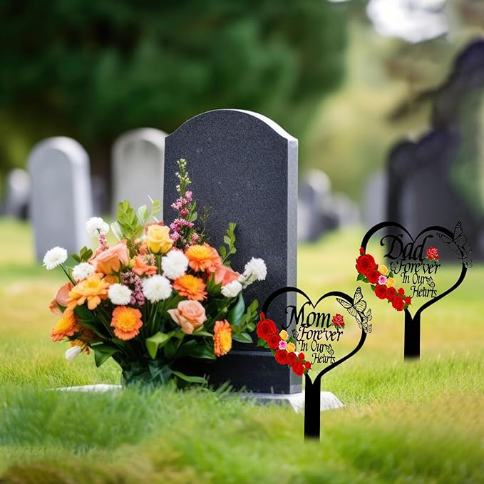 OZIO Memorial Plaque, Dad-b Color, Modern Style, Stainless Steel Metal, Heart Themed Memorial Grave Markers, 0.3x8x14 inches, Outdoor Floor Mount, Wide Cemetery & Garden Use