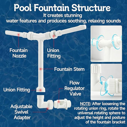 Above Ground Pool Waterfall, Solar Fountain, 11-Color Solar Pool Fountain with Lights, Dual Adjustable Spray, Auto Dusk Sensor, Floating Sprinkler for Inground Spas, Backyard & Outdoor Water Decor