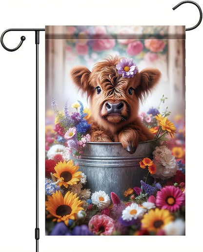 Highland Cow Garden Flags For Outside 12x18 Double Sided Rustic Farmhouse Floral Spring Summer Welcome Yard Sign Decor Cute Gifts For Women Mom Mothers Day Outdoor Lawn Ornament