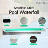 Pamopamo Pond Waterfall Spillway Stainless Steel Pool Fountain, APP Control LED Lighted Waterfalls Kit, Outdoor Water Flow Waterfalls Kit for Garden Patio Koi Pond Decoration-23.6"x7.8"x3.9"