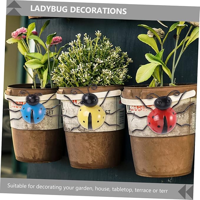 Holibanna 3pcs Simulation Ladybug Decorations for Garden Iron Art Ladybug Statues Outdoor Decor for Home Villa Courtyard Garden Ornaments
