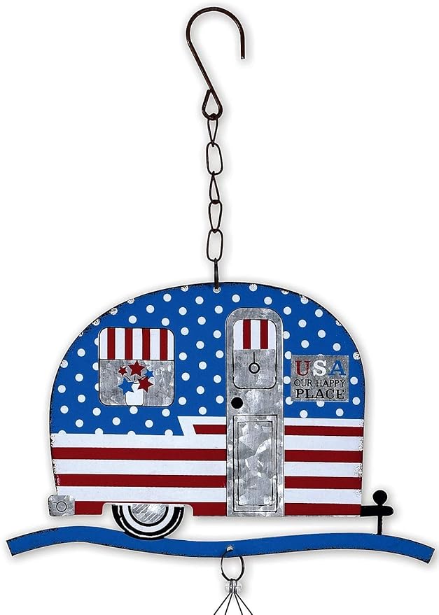 Sunset Vista Designs Galvanized Metal Vintage Americana Wind Chime, Camper