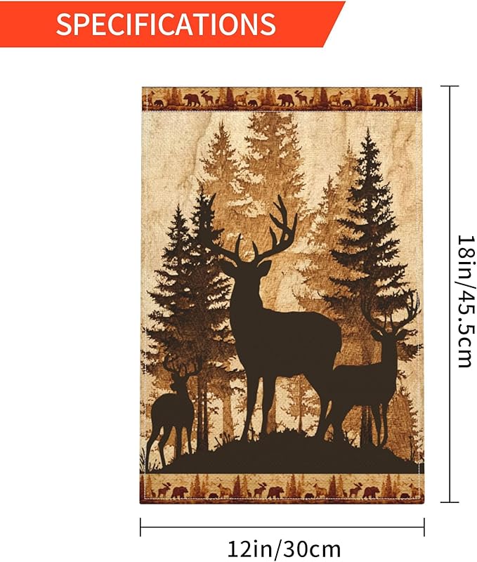 Retro Deer Garden Flag Seasonal Double Sided 12 x 18 Inch Small Yard Flag for Indoor Outdoor Decor Holiday All Seasons