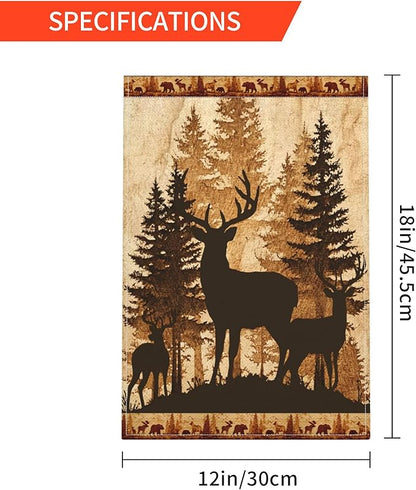 Retro Deer Garden Flag Seasonal Double Sided 12 x 18 Inch Small Yard Flag for Indoor Outdoor Decor Holiday All Seasons