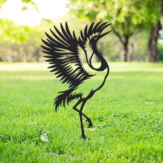 SUPERDANT Metal Crane Garden Decor for Outside Zen Bird Yard Stakes for Decorations Outdoor Statues Iron Art Stake Decorative Silhouette Lawn Ornament Patio Porch Farmhouse Decoration Gifts