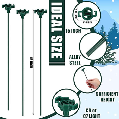 Gisafai 12 Pcs 15 Inch Christmas Light Stakes Universal Yard Lawn Holiday for C9 or C7 Light Stakes for Christmas Garden Ground Pathway Driveways Decoration (Green)