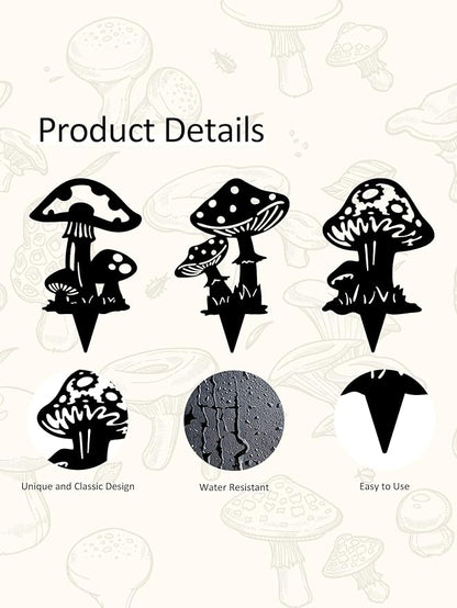 Resama Black Metal Mushroom Garden Stakes Set of 3, Black Yard Decor Art Decorative Garden Stakes, Outdoor Lawn Ornaments for Patio Flower Bed Porch Pathway Yard Decorations