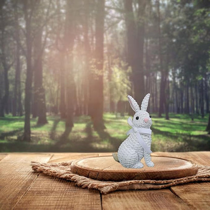 Rattan Rabbit Bow Resin Ornament (8.1in White Seat, Multi Color) for Home Decoration and Easter Gift
