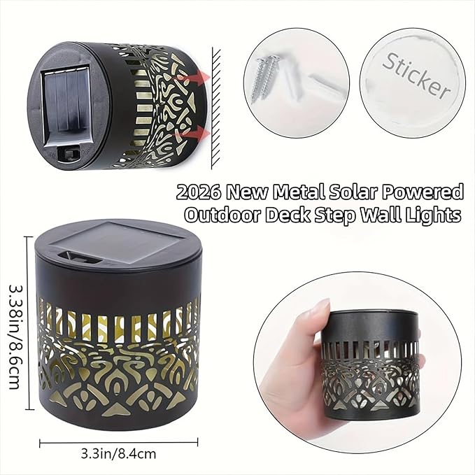 Decorative Solar Mandala Lights, Solar Mandala Lights Outdoor, Metal Solar Powered Outdoor Deck Step Wall Lights, Mandala Theme LED Waterproof Fence Light, for Garden Fence, Yard Decor (4PCS)