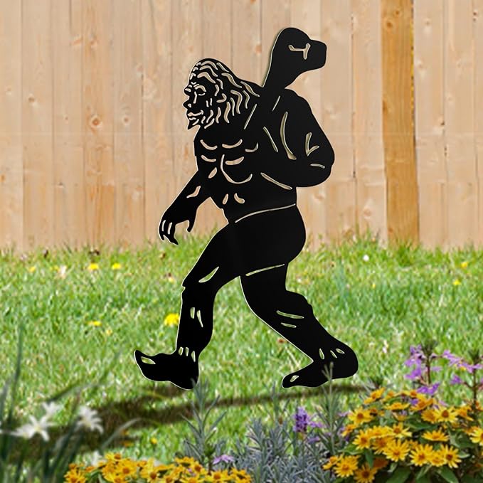 Bigfoot Garden Decor for Outside, Big Foot Silhouette Outdoor Statues, Sasquatch Gardening Gifts for Men/Dad/Women, Metal Yard Art for Lawn, Forests,Outdoor Decorations