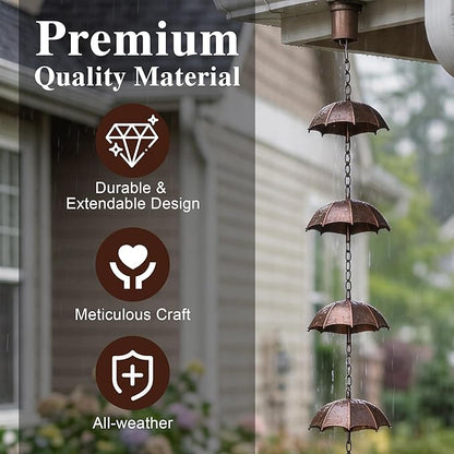 TZSSP Rain Chain,6FT Umbrella Rain Chains,Adjustable Rain Catcher Chain for Outdoor Garden Decor，Replacement Downspout for Gutters