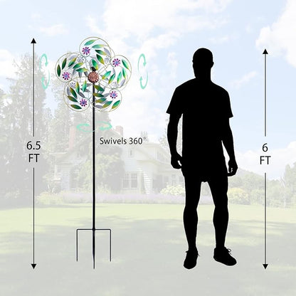 Solar Wind Spinner Metal Garden Decor, Wind Spinners Outdoor Clearance, Multi Color Changing LED Solar Powered Glass Ball Kinetic Wind Sculptures Windmills for Yard Patio Outdoor Decoration