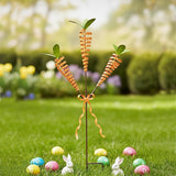Easter Yard Stakes, 28-Inch 3-Head Carrot Metal Garden Stakes, Rust-Resistant Coiled Iron Wire Outdoor Decor, Spring Easter Decorations Outdoor for Garden, Lawn, Patio, Easter Outdoor Decor