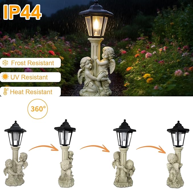 Angel Boy and Girl Statue with Solar Lantern, Outdoor Solar Angel Garden Statue with Roma Pillar for Garden Lawn Patio Yard Deocr, Mother's Day Birthday Gift