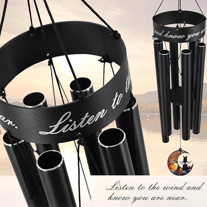 35" Pet Memorial Wind Chime, Pet Sympathy Gift for Loss of Dog, Dog Memorial Wind Chime with Stained Moon, Hand Tuned Aluminum Wind Chimes for Outdoor Garden Porch Remembrance Decor, Black