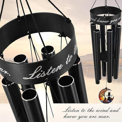 35" Pet Memorial Wind Chime, Pet Sympathy Gift for Loss of Dog, Dog Memorial Wind Chime with Stained Moon, Hand Tuned Aluminum Wind Chimes for Outdoor Garden Porch Remembrance Decor, Black