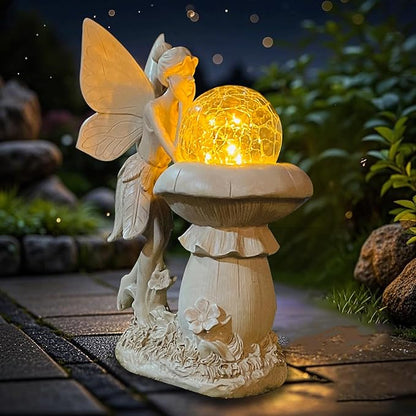 COWOS Solar-Powered Garden Fairy Statue, Handcrafted Resin Statue for Outdoor Patio, Lawn, and Garden Decor, Memorial Gift, Yard Art, Sympathy Gift