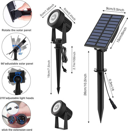 T-SUNUS Green Solar Spot Lights Outdoor 2 Pack, Separated Solar Panel with 9.8ft Cable, Adjustable Solar Landscape Spotlights IP65 Waterproof Auto On/Off for Yard Garden Tree Driveway Patio