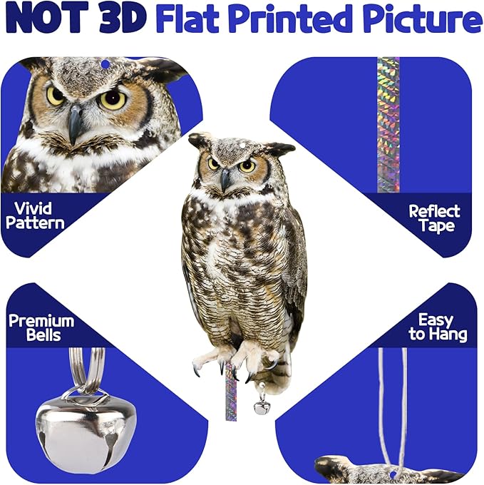 5PCS Plastic Owl to Scare Woodpecker for House Tree Fake Owl to Keep Pigeon Squirrel Away from Balcony Outdoor Flat Garden Owl with Reflective Tape for Yard Window Patio Porch