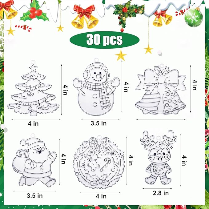 AUEKIV Christmas Suncatcher Kit 30 Sets Christmas Sun Catcher Window Paint Art DIY Craft Kits Santa Snowman Snowflake Reindeer Suncatchers Decoration for Classroom Holiday Home Party Activity Project