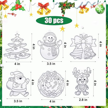 AUEKIV Christmas Suncatcher Kit 30 Sets Christmas Sun Catcher Window Paint Art DIY Craft Kits Santa Snowman Snowflake Reindeer Suncatchers Decoration for Classroom Holiday Home Party Activity Project
