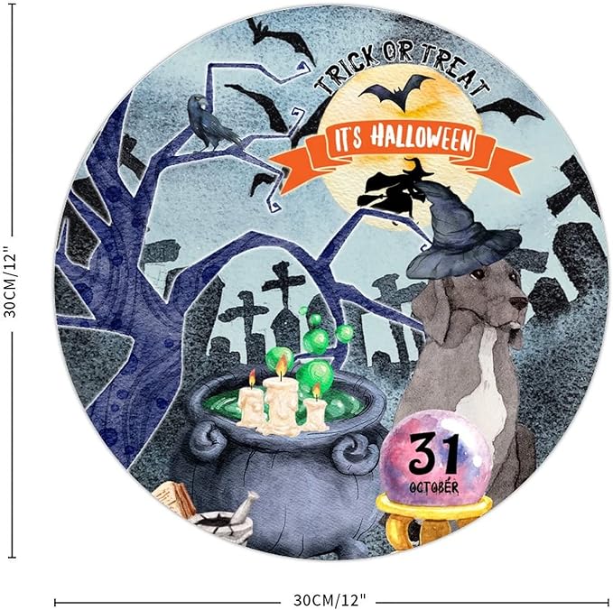 Retro Metal Sign 12"x12",Happy Halloween Scary Night Grave Witch Bats Trick Or Treat Dog Aluminum Tin Metal Sign for Home Living Room Bedroom Garden Farm Patio Decor Wall Art Poster