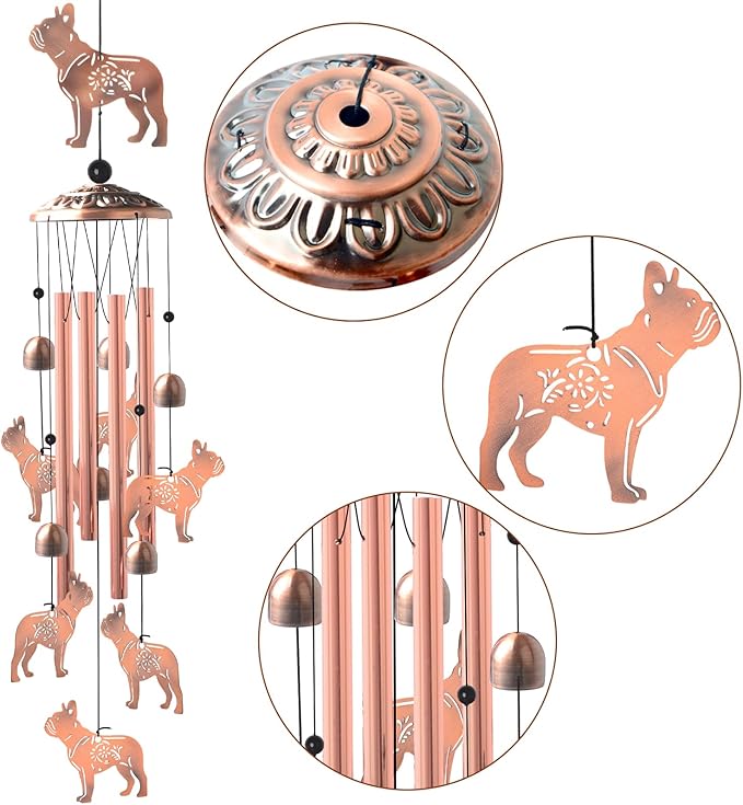 Bulldog for Women,Bulldog Wind Chimes Outdoor,Birthday Gifts for Men/Mom/Grandma Metal WindChimes Outside/Indoors, Lawn, Patio, Garden Decor, Yard Decorations
