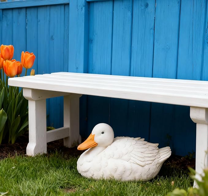 Porch Duck Statue Outdoor Decor,6.9''(D) Squatting White Duck Garden Sculptures for Yard Lawn,Resin Animal Figurines Home Patio Art Decorations