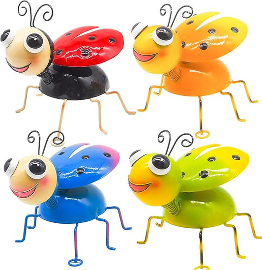 Cruis Cuka Metal Yard Art Garden Decor for Outside Cute Coloful Ladybugs Lawn Patio Ornaments Backyard Decorations Garden Gifts for Mom - Set of 4