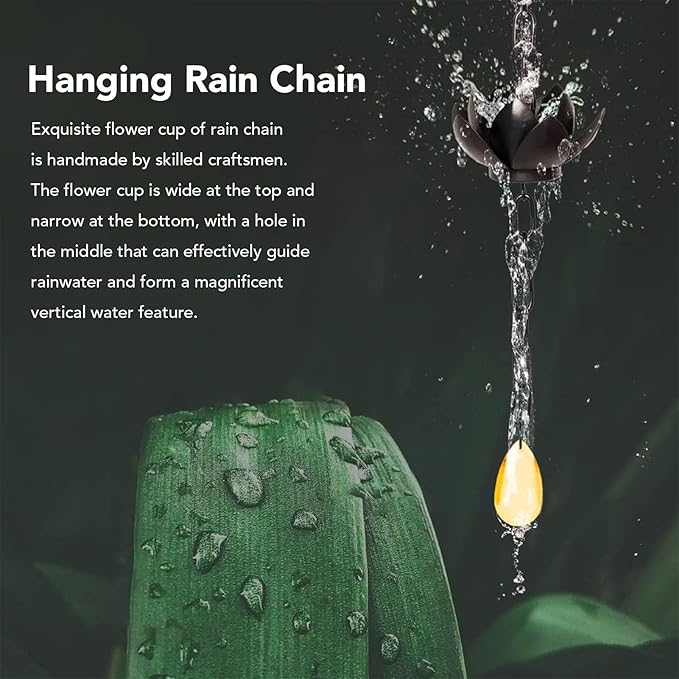 Pssopp Rain Catcher Garden Ornament, Metal Handmade Hanging Lotus Rain Chain for Gardens Porches Gazebos Decks