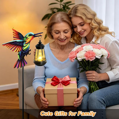 ANGMLN Hummingbird Solar Lights Outdoor, Hanging Lantern Waterproof, Birthday Gifts for Women Mom Mother's Day, Metal Garden Statue Yard Decor Patio Pathway Backyard Lawn Ornaments