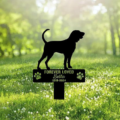 Custom Bluetick Coonhound Dog Metal Memorial Garden Stake Personalized Pet Grave Marker Name Sign Remembrance Stake Decor Sympathy Dog Loss,Outdoor Statues for Yard Garden Lawn Patio Pathway Grave.