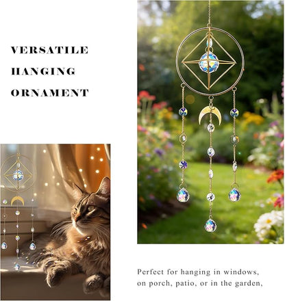 HDCRYSTALGIFTS Crystal Suncatcher, Window Suncatcher Prism Hanging Sun Catcher Rainbow Crystals Indoor Outdoor Decor Glass Christmas Ornaments Gifts,23inch