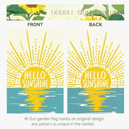 Hello Sunshine Summer Garden Flag Boho Sunset Over Sea Yard Flags Vertical Yard Decorations Outdoor Flag Farmhouse Porch Lawn Patio for Outside 12x18 Double Sided