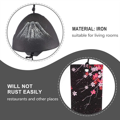 Amosfun Cast Iron Mount Fuji Wind Chime Hanging Outdoor Decor Japanese Furin Bell Relaxing Sound Patio Garden Decoration 2.55X2.55X17.32In