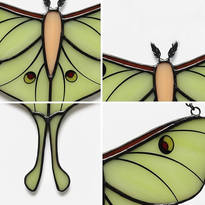 Handmade Suncatcher Luna Moth Decor, Stained Glass Window Hanging, Suncatchers for Windows Hanging, Mother's Day Sun Catcher Gifts for Women Mom Grandma Butterfly Lovers