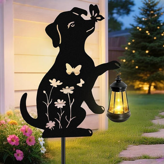 Solar Lights Outdoor Stakes, Metal Dog Solar Lights,Birthday Gifts for Women Mom Grandma, Waterproof Hanging Lantern Garden Ornaments Decor Outside Backyard, Yard Art, Patio, Pathway