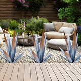 2PCS Large Tequila Rustic Sculpture, Wind Resistant Metal Agave Plants Garden Art for Outdoor Home Decor, DIY Hand Painted Metal Agave Yard Sculpture Statue Garden Lawn Ornament Gift (2, Silver)