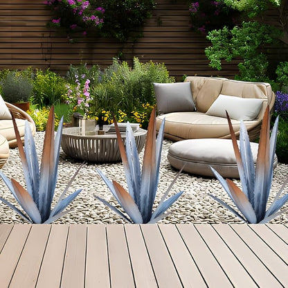 2PCS Large Tequila Rustic Sculpture, Wind Resistant Metal Agave Plants Garden Art for Outdoor Home Decor, DIY Hand Painted Metal Agave Yard Sculpture Statue Garden Lawn Ornament Gift (2, Silver)
