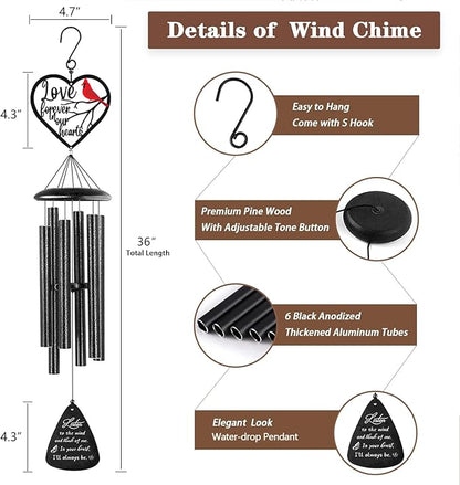 VENBEEL Memorial Sympathy Gifts, 36" Memorial Wind Chimes for Loss of Loved One, Cardinal Sympathy Wind Chimes, Bereavement Condolence Remembrance Gift for Loss of Mom Dad