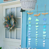 Weysat 6 Pcs Sea Glass Wind Chimes for Outside, Beach Gifts Coastal Decor Wind Chimes with Wooden Hanger, Boho Gifts for Mom Women, Hanging Beachy Decor for Home Wall Outdoor Garden Decorations