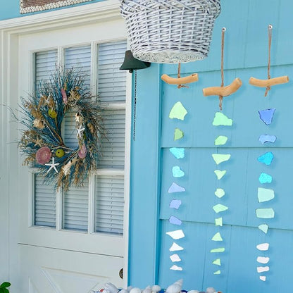 Weysat 6 Pcs Sea Glass Wind Chimes for Outside, Beach Gifts Coastal Decor Wind Chimes with Wooden Hanger, Boho Gifts for Mom Women, Hanging Beachy Decor for Home Wall Outdoor Garden Decorations