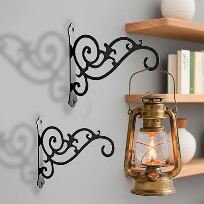 2 Pcs 6 Inch Hanging Hooks, Outdoor Hanging Plant Holder, Wall Hook, Black Wrought Iron Hook, Indoor/Outdoor Flower Pot Hanger Bracket for Flower Pots, Bird Feeders, Lanterns