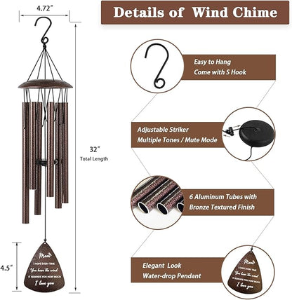 Gifts for Mom from Daughter Son, 32" Bronze Wind Chimes, Best Mom Ever Gift for Mama Mother in Law