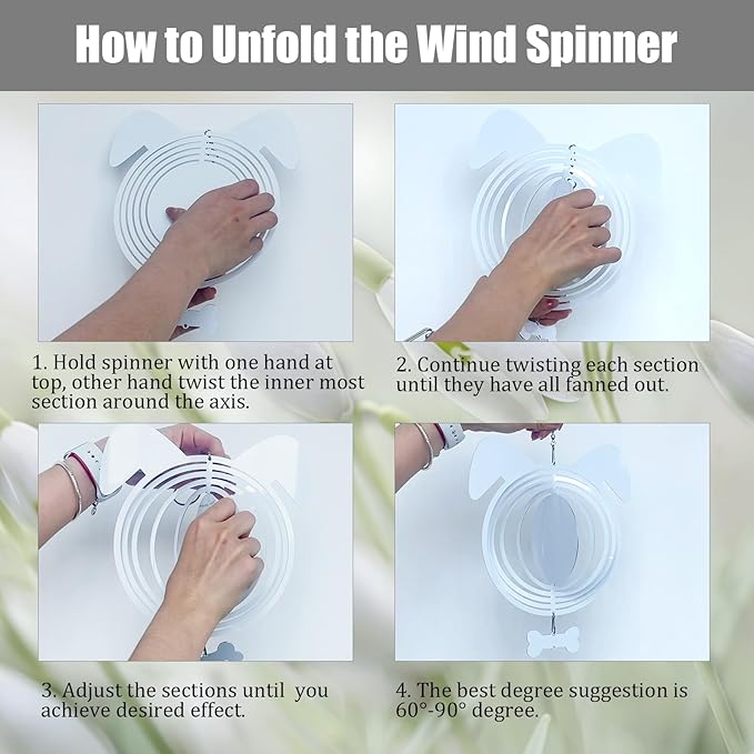 4Pack 8 inch Sublimation Wind Spinner Blanks 3D Aluminum Metal Wind Sculpture Kinetic Spinners for Yard and Garden Indoor Art Ornaments Hanging Decoration (Dog)