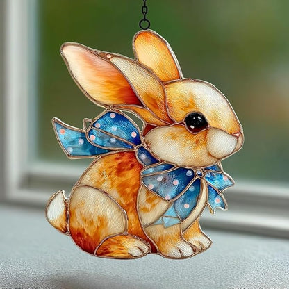 Vivid Bunny Mosaic Art Accent Acrylic Suncatcher Stained Glass Effect Window Car Hanging Christmas Ornament Indoor Outdoor Decor Garden Sun Catcher Panel for Easter Lover for Women Mom Grandma